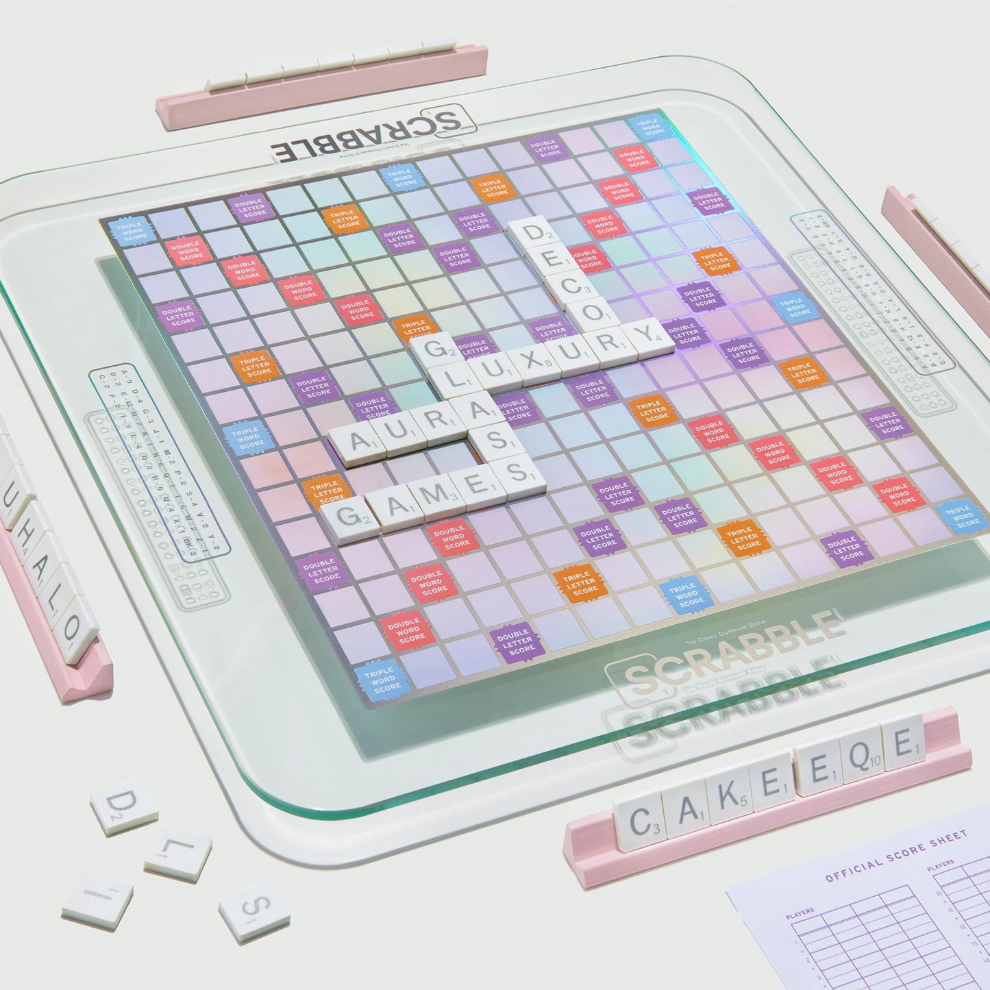 Ws Game Company Scrabble Aura Edition With Rotating Tempered Glass Game Board