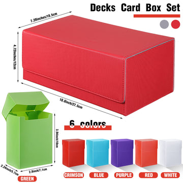 Yexiya 7 Pcs Deck Card Boxes For Trading Cards, 1 Leather Deck Storage Box With 6 Plastic Trading Card Storage Box For Playing C