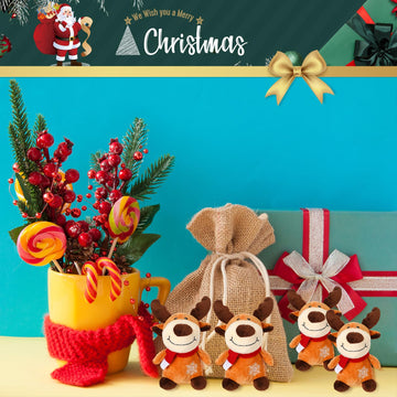 Liliful 16 Pack 8 Inch Stuffed Deer Toys, Xmas Plush Elk With Red Scarf, Stuffed Animal Gifts For Boys Girls, Christmas Decorati