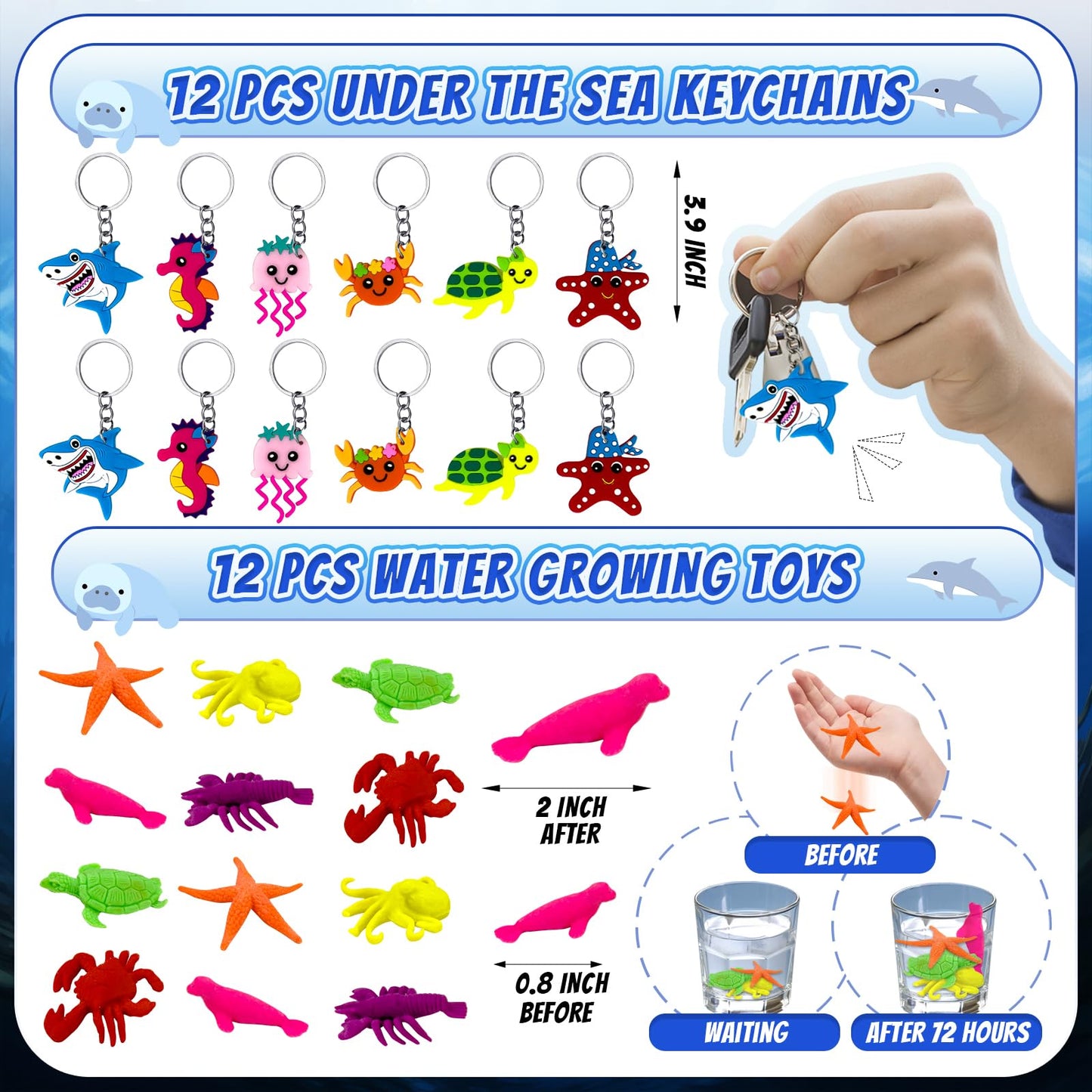 Joyvorite 144 Pcs Under the Sea Party Favors Set with Keychains Slap Bracelet Scratch Art Tattoo Stickers Wristbands Treat Boxes