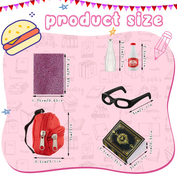 Zhanmai 17 Pcs Mini Stuff Miniature Doll House Accessories - Mini School Supplies For Dolls - Miniature Food Set Hamburger Fries Juice Fast Food Set Pretend Play