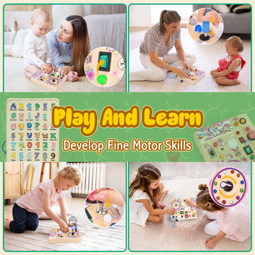 Iabedi Unicorn Busy Board,Montessori Toys For 1-3 Years Old, Wooden Toddler Toys, Sensory Travel Toys, Ideal Gift For 1+ Year Ol