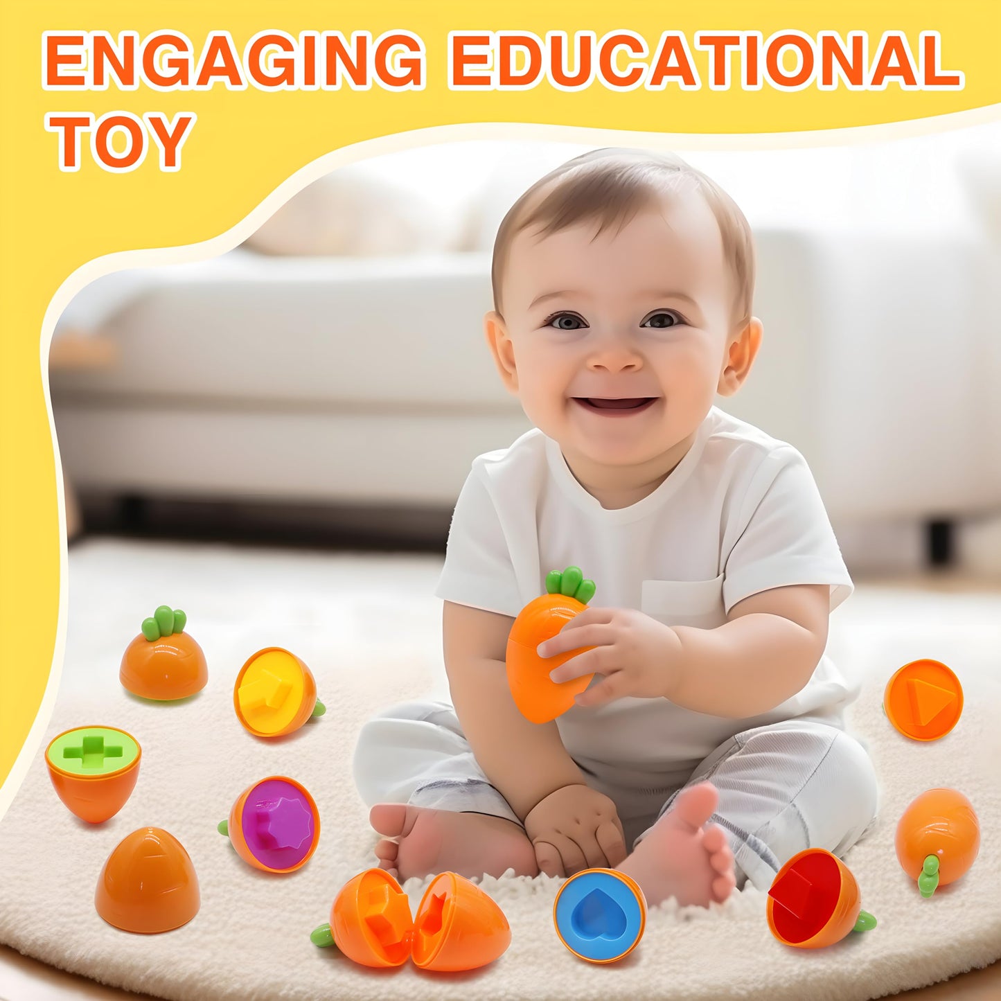 Moontoy 12Pcs Toddler Carrot Matching Eggs Easter Toys For 1 2 3 Year Old Party Favors Educational Shape Sorter Montessori Senso