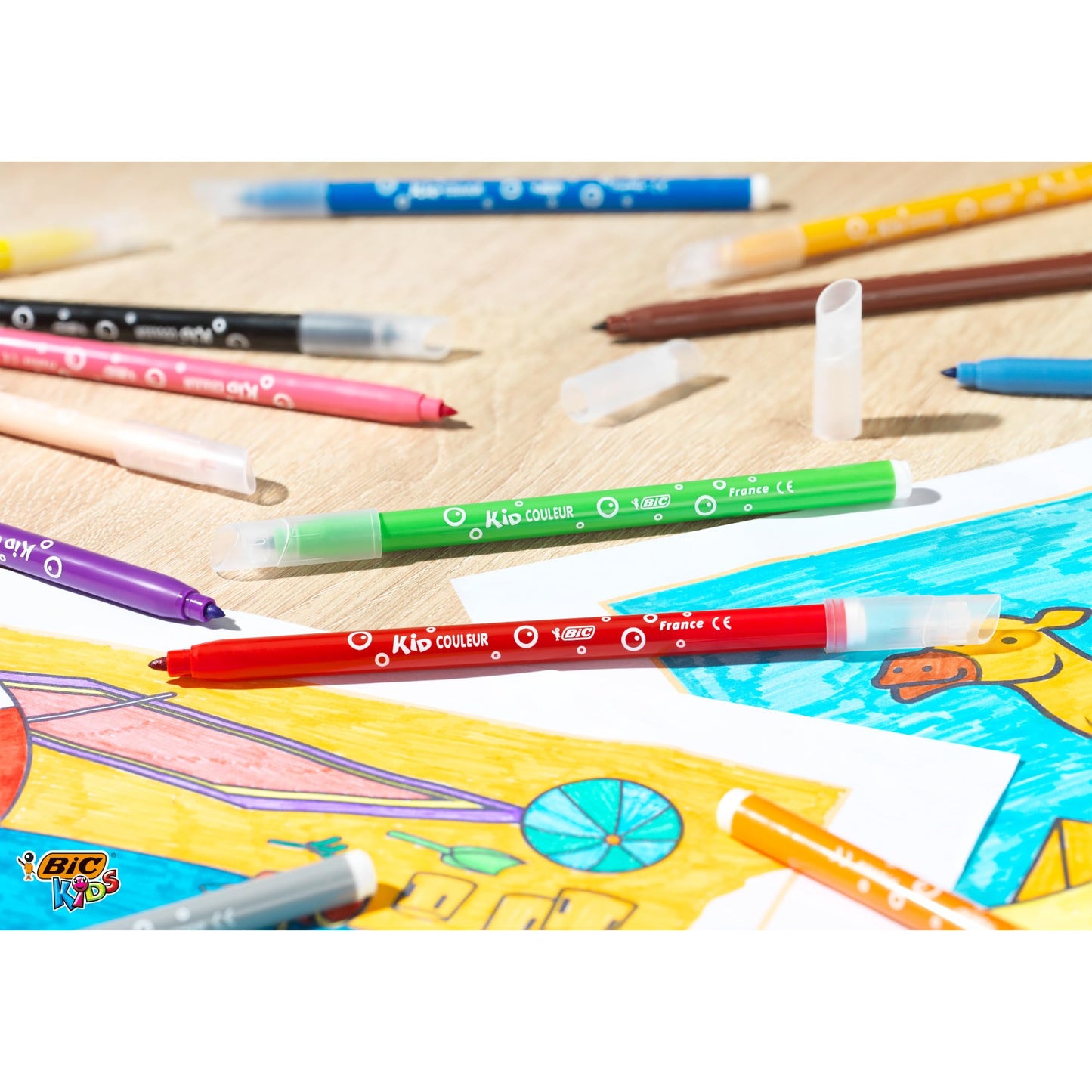 Bic Kids Kid Couleur Felt Tip Colouring Pens - Assorted Colours, Cardboard Wallet of 18