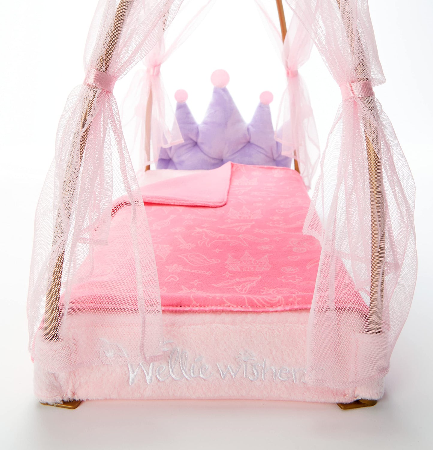 American Girl Welliewishers 14.5-Inch Doll Royal Canopy Bed Playset With Mesh Drapes, Flag, And Blanket, For Ages 4+