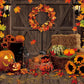 Fall Thanksgiving Backdrop Autumn Harvest Maple Leaf Pumpkin Photography Background Rustic Wooden Floor Barn Door Banner Friends