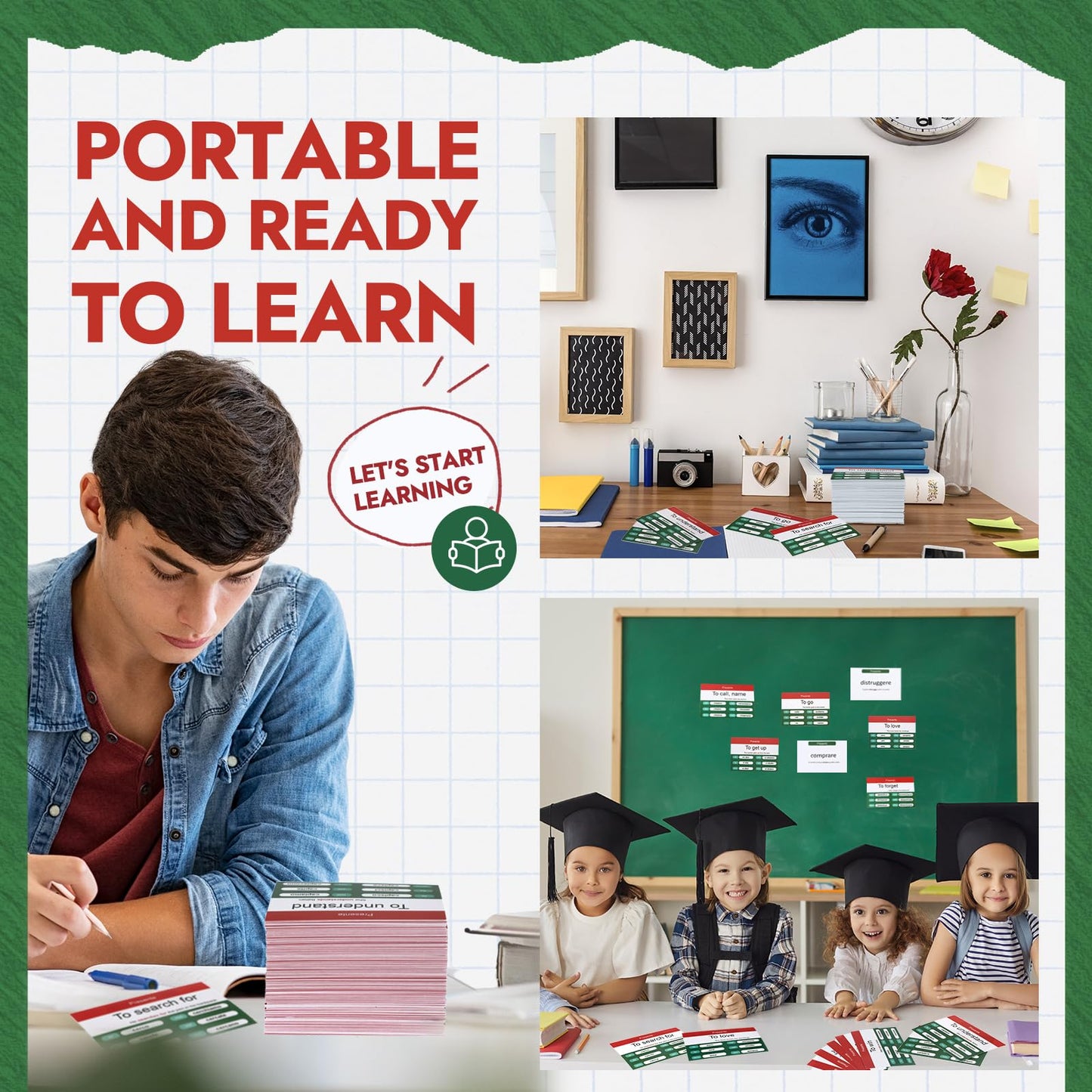 Resurhang 200 Pcs Italian Flashcards Italian Verb Conjugation Present Tense Flash Cards English for mature-themeds Study