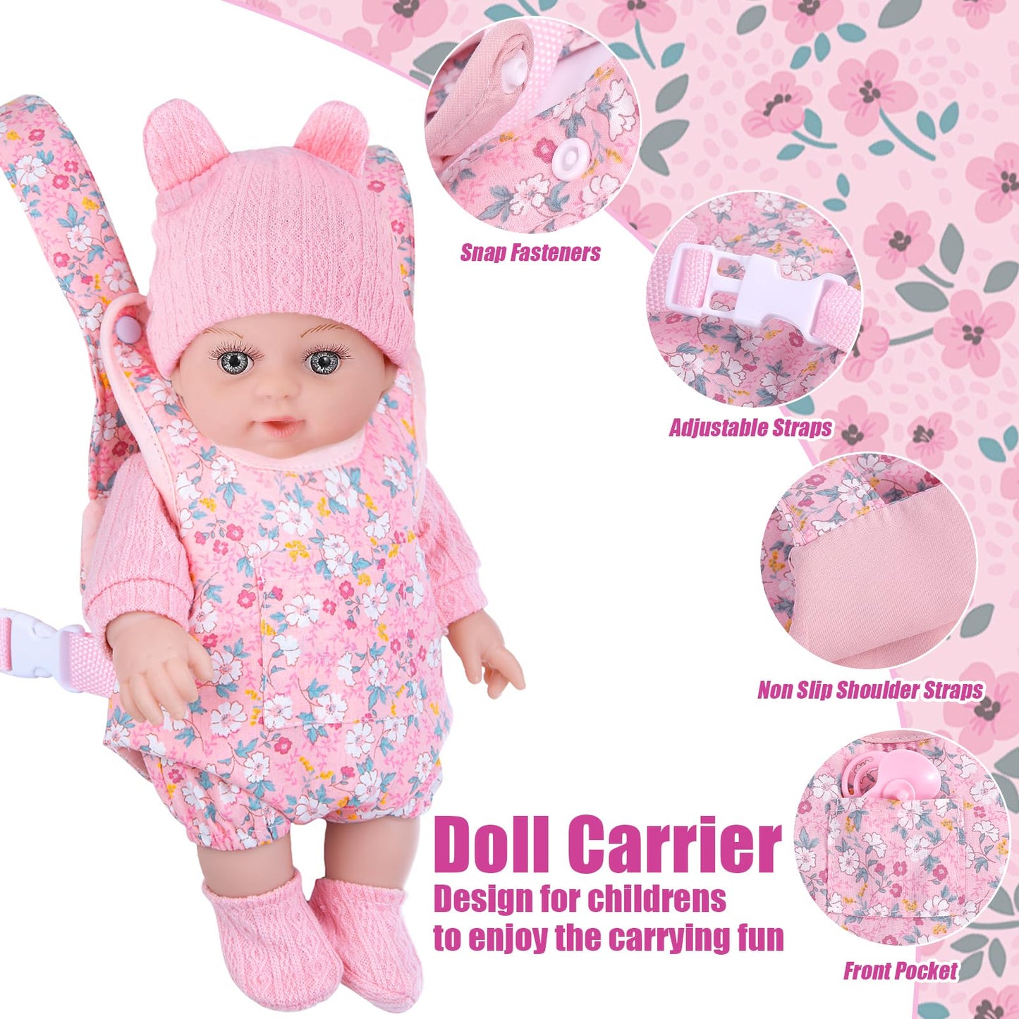 Dotvosy 12'' Baby Doll Set With Clothes And Baby Carrier For Dolls Reborn Baby Doll Accessories Include Feeding Bottles Nipple T