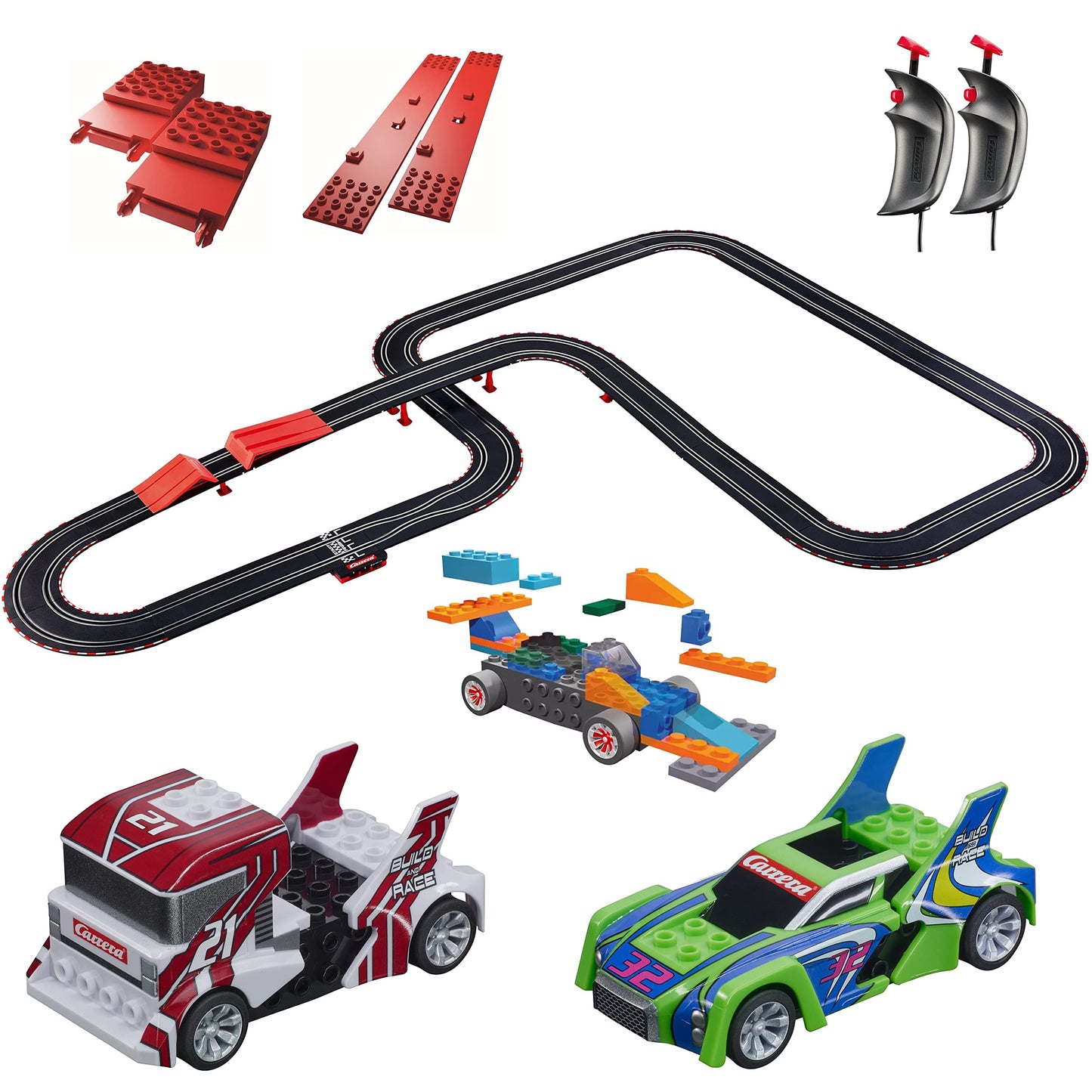Carrera Go Build 'N Race Electric Powered Slot Car Racing Kids Toy Building Blocks Race Track Set 1:43 Scale, Racing Set 6.9