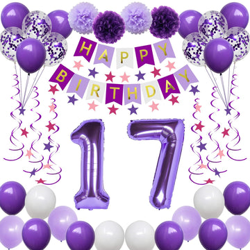 Naninuneno 17Th Birthday Decorations For Girls, Purple 17 Happy Birthday Balloons Supplies Including Purple Happy Birthday Banne