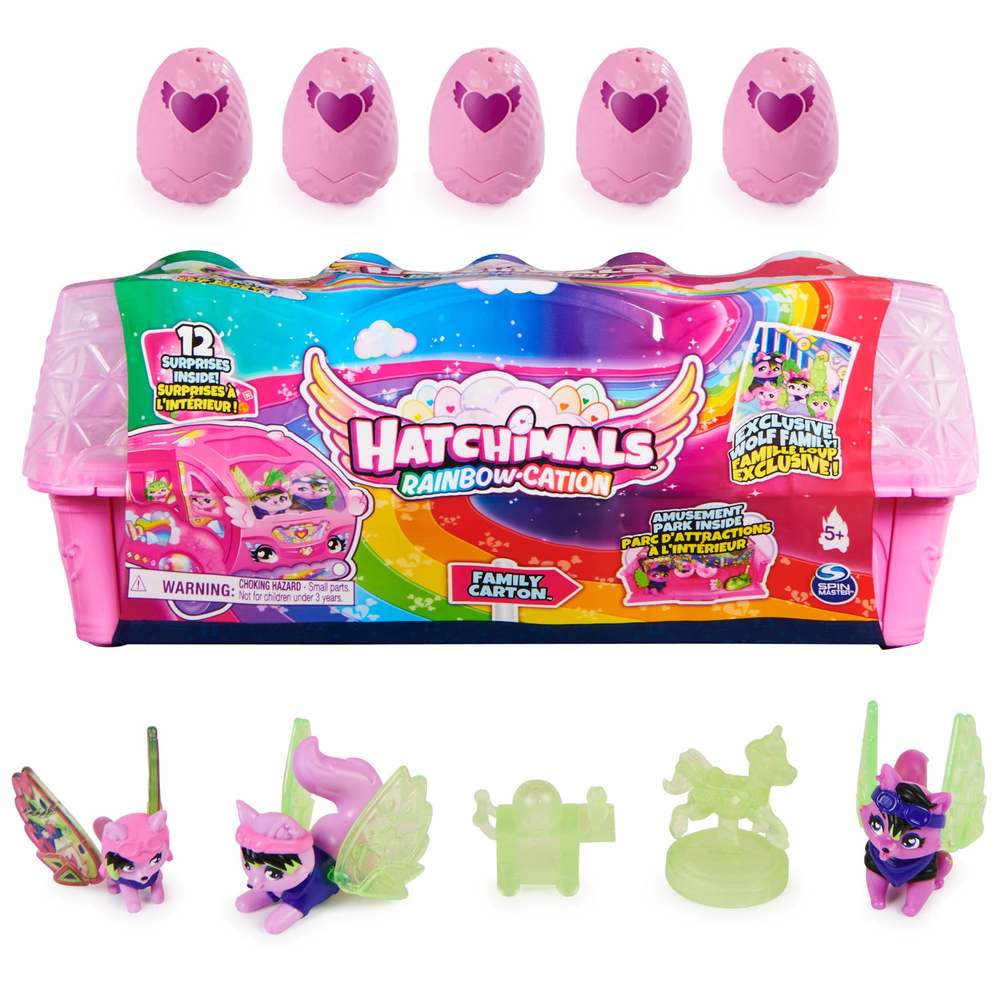 Hatchimals Colleggtibles, Rainbow-Cation Wolf Family Carton With Surprise Playset, 10 Characters, 2 Accessories, Kids Toys For Girls