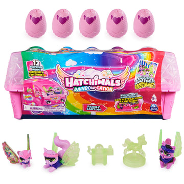 Hatchimals Colleggtibles, Rainbow-Cation Wolf Family Carton With Surprise Playset, 10 Characters, 2 Accessories, Kids Toys For Girls