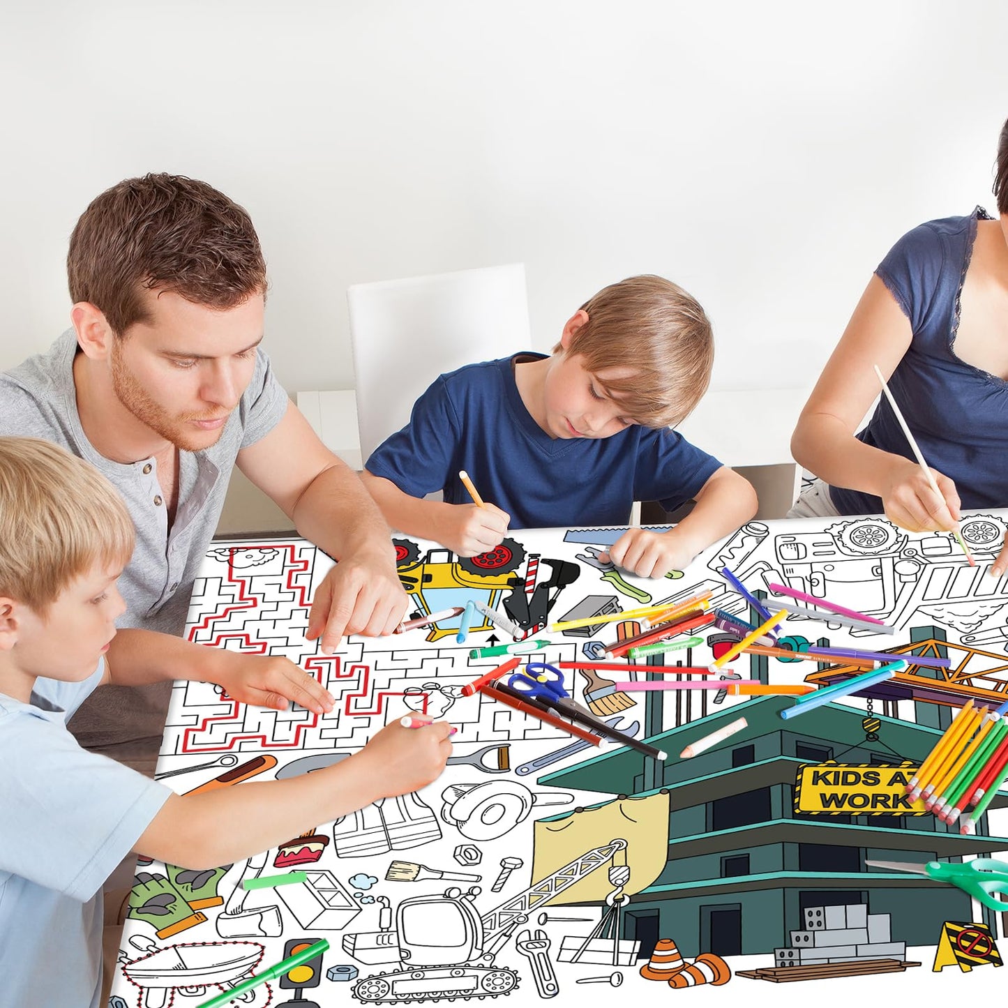 Gatherfun Construction Party Giant Coloring Poster - 31.5X 72 Inches - Versatile Classroom Wall D  Cor & Birthday Activity - Con