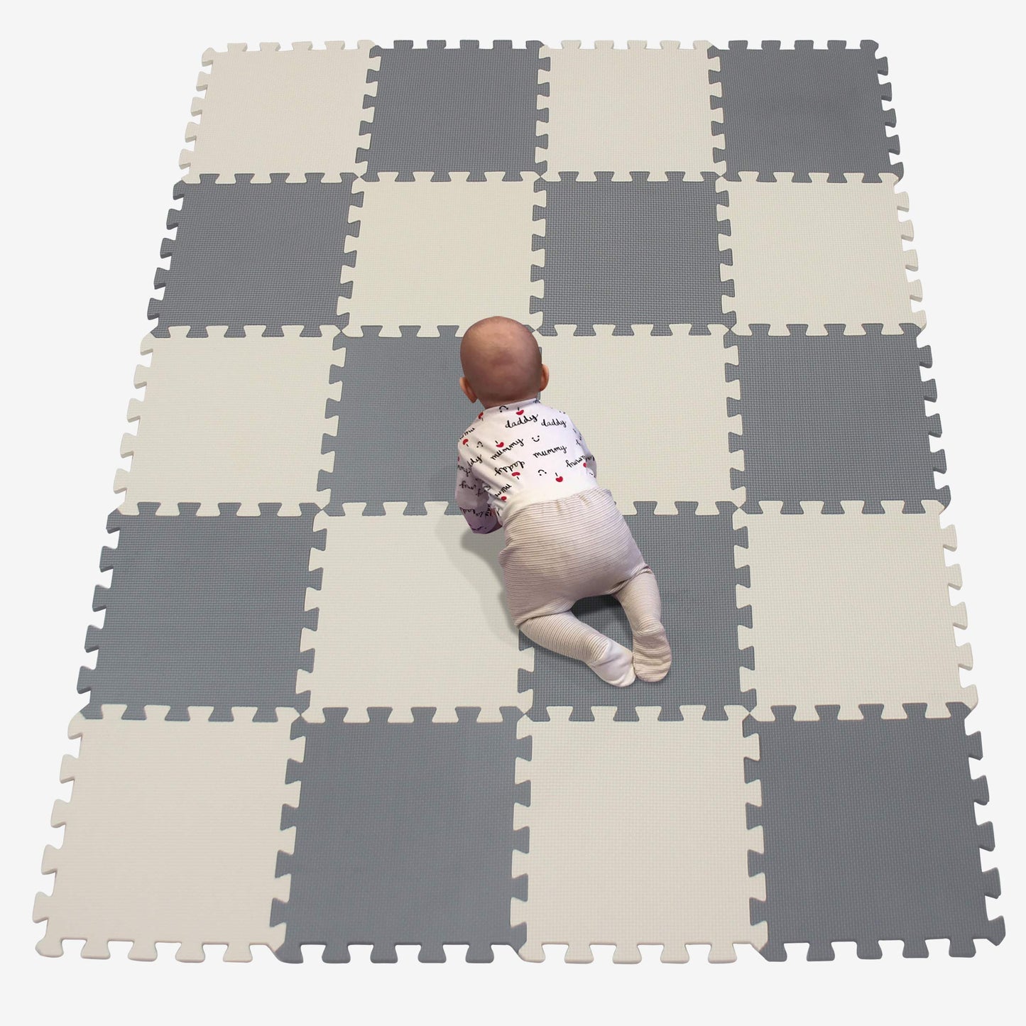 Yiminyuer Waterproof Interlocking Soft Eva Foam Mats Pads Room Garage Floor Tiles Mat Set Kids Baby Play Puzzle Yoga Fitness Gym Exercise Mats White Beige Gray R01R10R12G301020