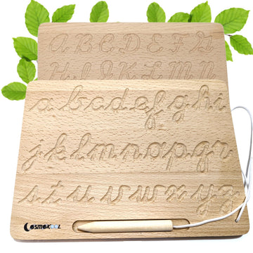 CosmoKool Montessori Cursive Alphabet Tracing Board | Alphabet Letters | ABC Tracing | Double Sided with Wooden Pen | Cursive