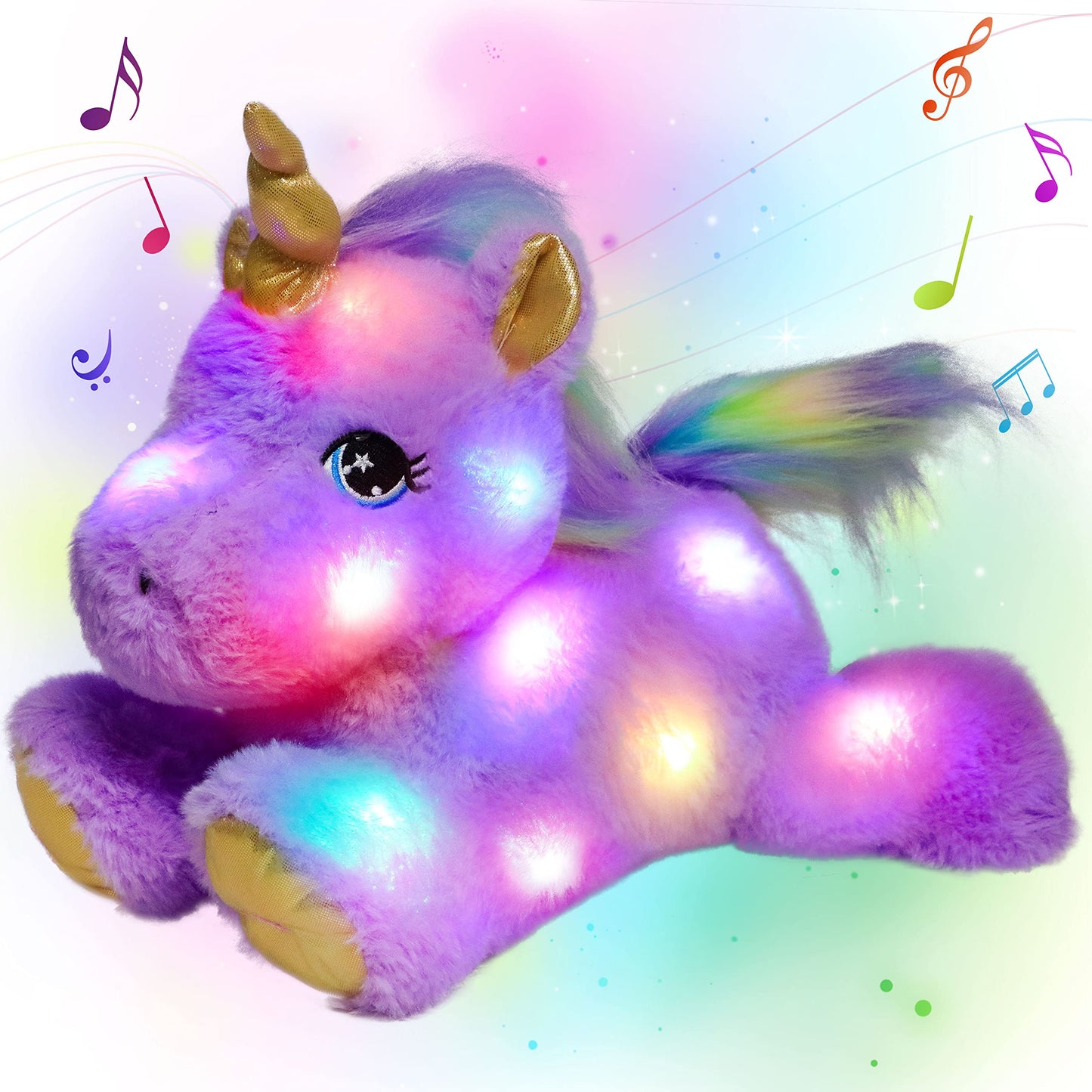 Cuteoy Musical Plush Purple Unicorn Stuffed Animal Glowing Led Light-Up Nightlight Toys Singing Lullabies Birthday Christmas Plu