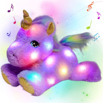 Cuteoy Musical Plush Purple Unicorn Stuffed Animal Glowing Led Light-Up Nightlight Toys Singing Lullabies Birthday Christmas Plu
