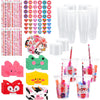 Guiqulai 122PCS Valentine s Day Gifts for Kids School,24 Pack Valentines Day Stationery Gifts with Cups Cards Pencils Stickers 