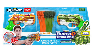 Bunch O Balloons Skins Nano Fast-Fill Camo Party by ZURU (2 X Skins Nano Water Blaster, 4X Stems), Orange & Green, Water Blaster
