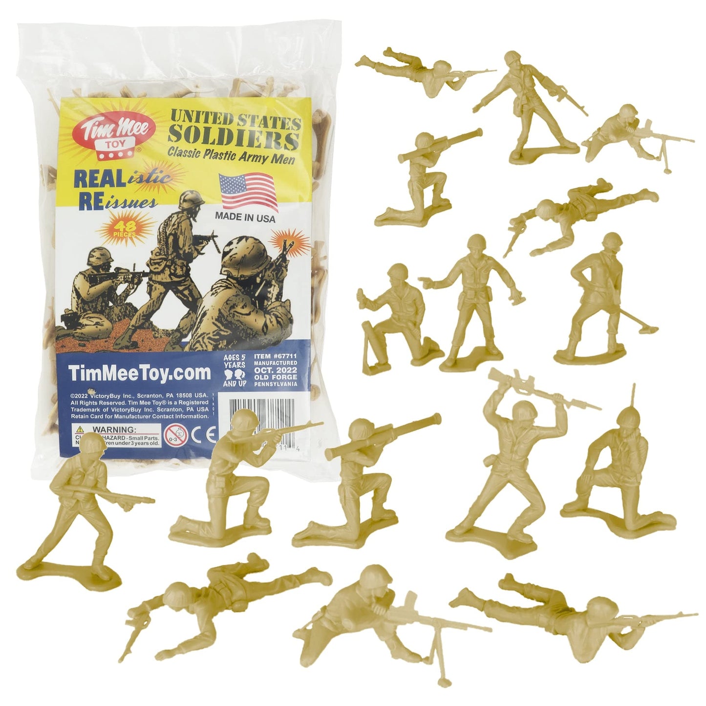 Timmee Plastic Army Men - Tan 48Pc Toy Soldier Figures - Made In Usa