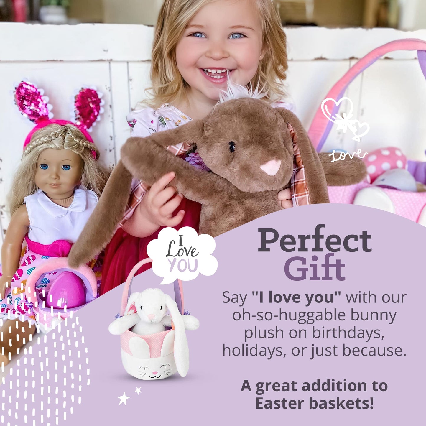 Plushible Easter Bunny Stuffed Animal, 18'' (Brown) - Plush, Soft Embroidered Stuffed Bunny Toy For Kids, Newborns, Boys & Girls