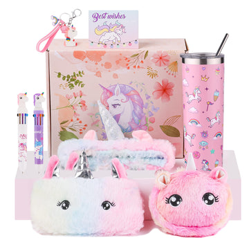 Haclury Unicorn Gifts Set For Girls Kids Toys Christmas Birthday Gift Box For Teen Girl, Little Girl Gift Age 6-8 Basket With St