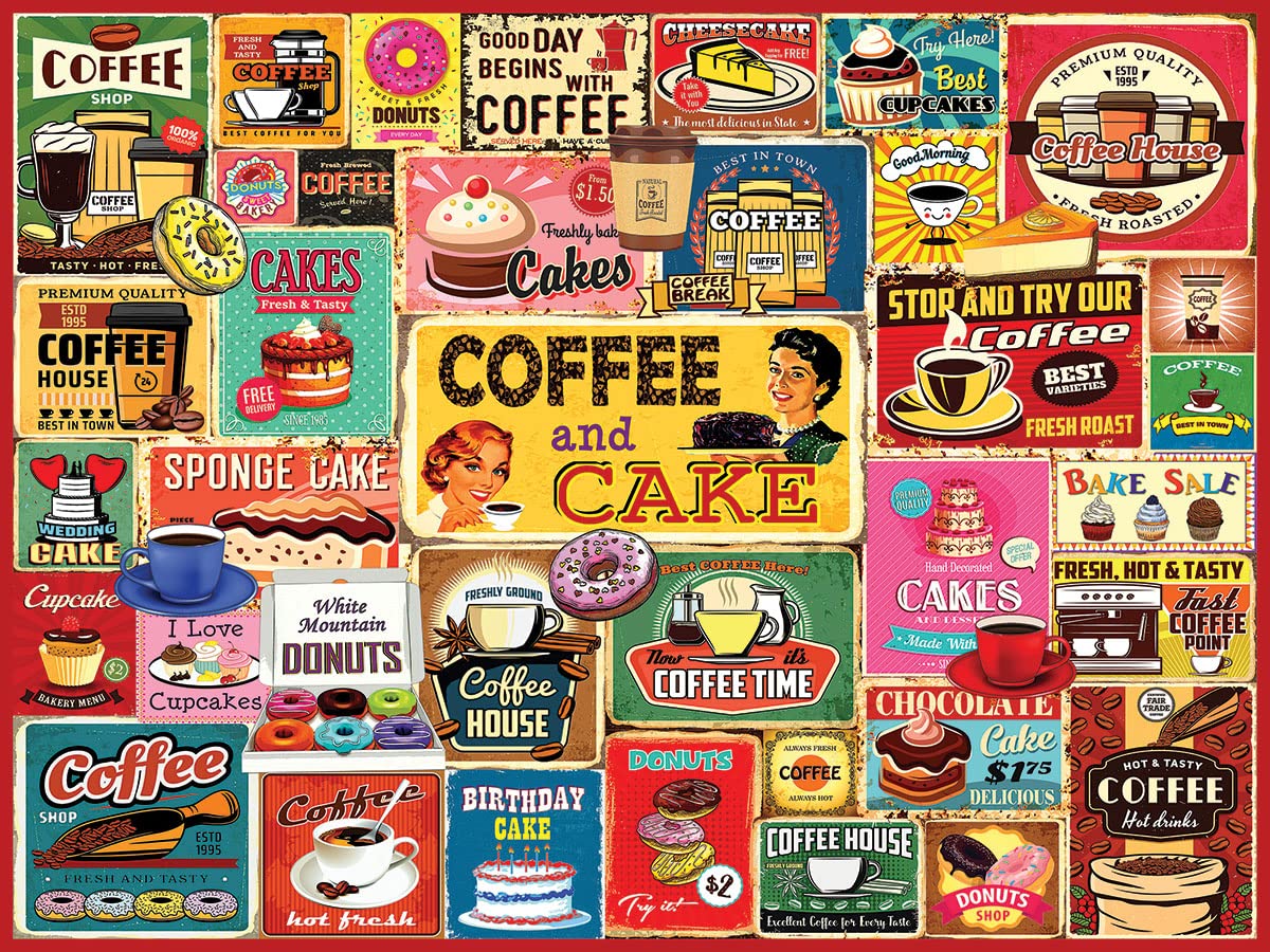 White Mountain 500 Piece Jigsaw Puzzle - Coffee & Cake, Engineered Wood, Sweets & Muffins Design