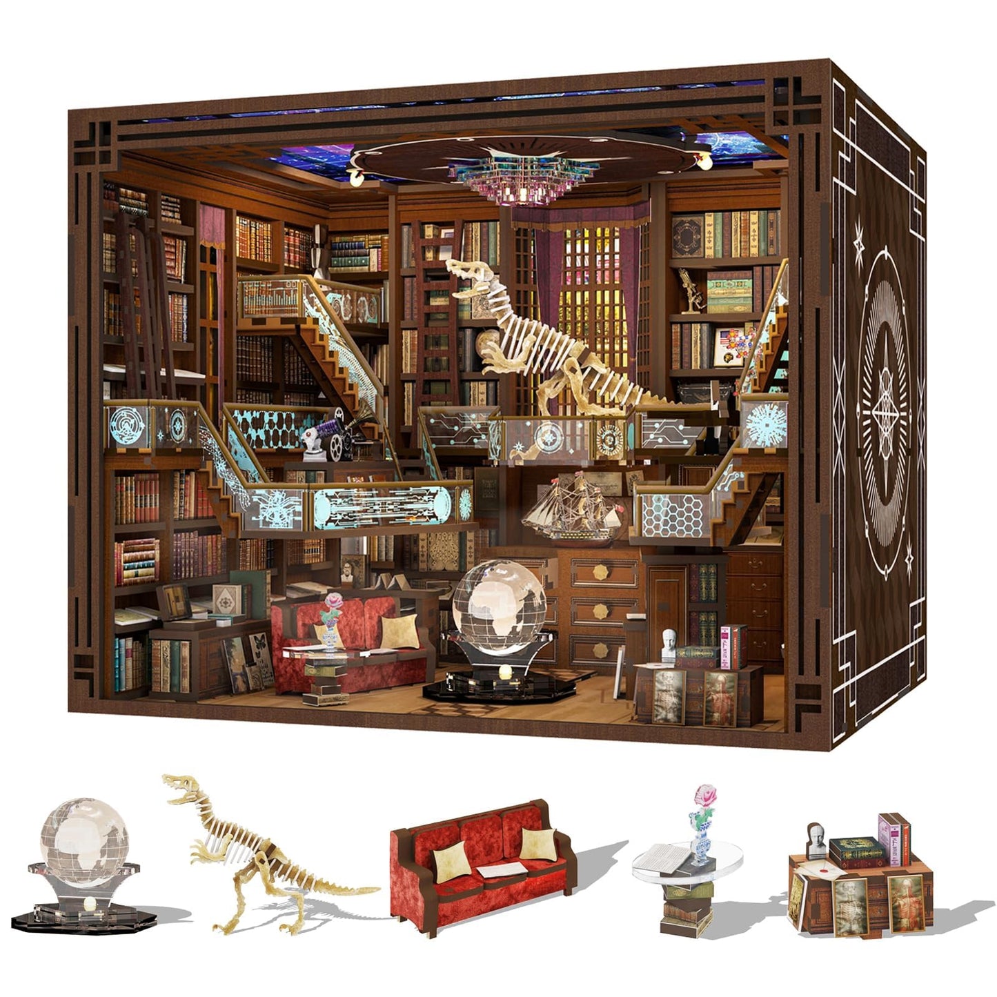 Minicity Book Nook Kit, Diy Diy Miniature Dollhouse For Adults, Beyond Library 3D Wooden Puzzle Bookend Bookshelf Insert Decor W