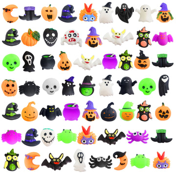 60 Pcs Halloween Mochi Squishy Toys,Mini Cute Squeeze Toy Stress Reliever Anxiety Packs For Kid (Halloween) (Halloween)