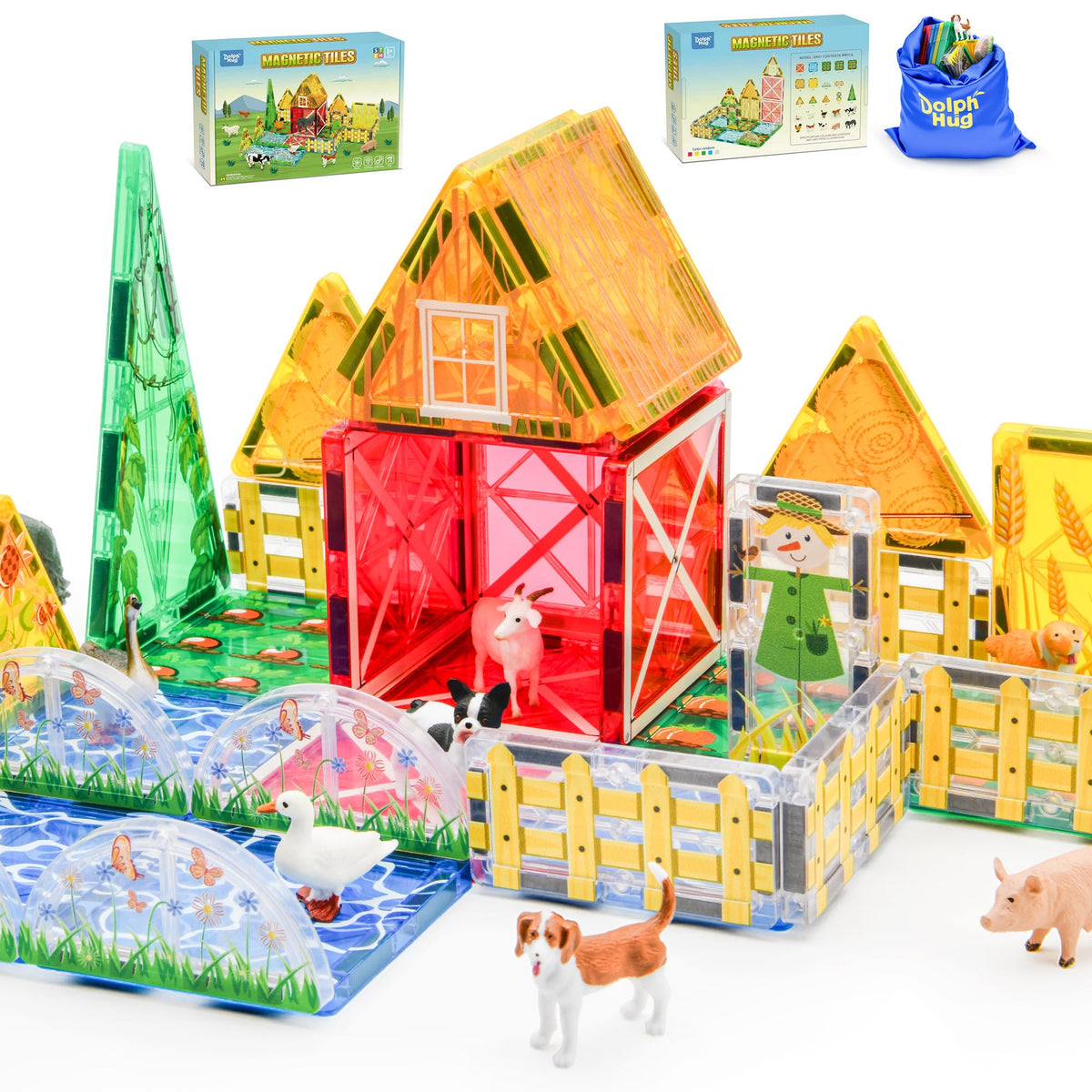 Farm Magnetic Tiles Toys 2026 3D STEM Educational Toys with Animals, Montessori Learning and Playing Toys for Kids, Preschool To