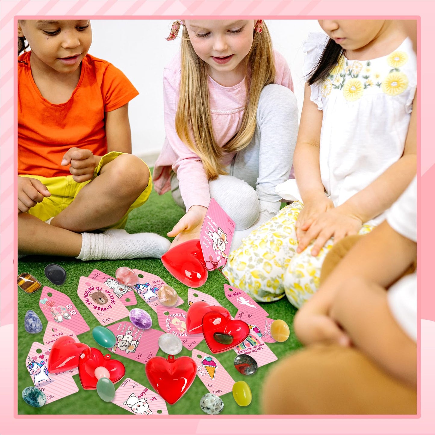 Valentines Day Gem Gifts for Kids, 28 Set Valentines Day Cards for Kids School, Kids Valentine Exchange Gift Classroom Party Fav