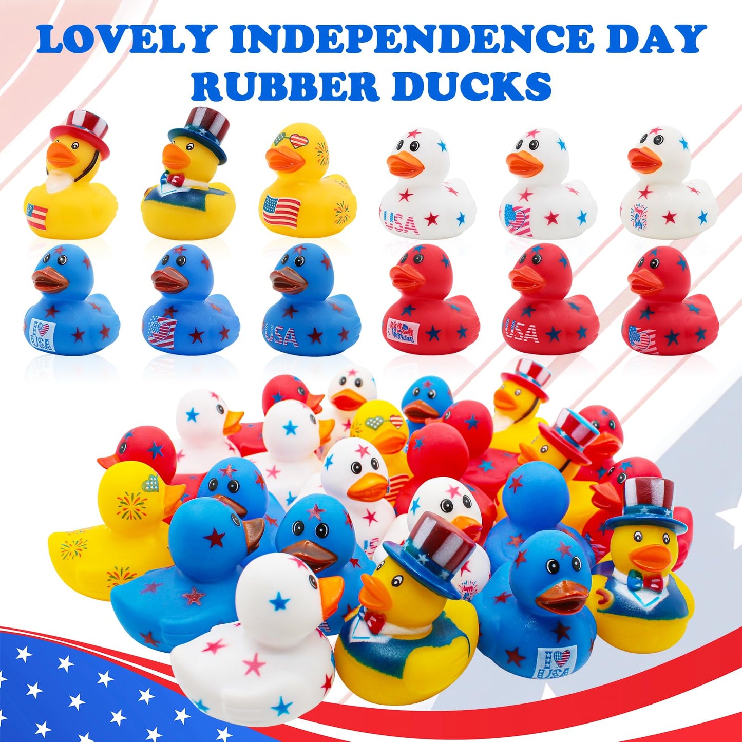 4th of July Rubber Ducks for Jeeps Ducking 24PCS Bulk Fourth of July Party Favors for Kids Bath Toys Pool Floater Patriotic Blue White Red Ducks Independence Day Gifts Boys Girls Baby Showers Favors