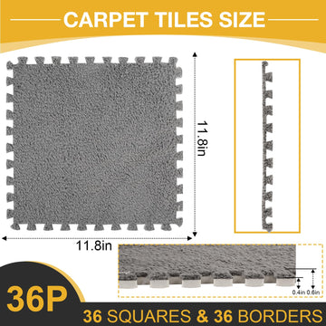 36 Pcs Plush Interlocking Carpet Tiles,Non-Toxic Shaggy Foam Carpet Tiles For Toddler Baby,Machine-Washable,Anti-Slip,Eva Foam I