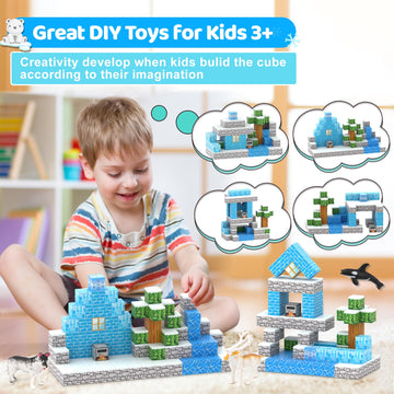 Magnetic Blocks 110Pcs With 6 Animal Toys, Mine Frozen Snow Magnet World Building Blocks Set, Toys For Boys & Girls Age 4-6,5-7,