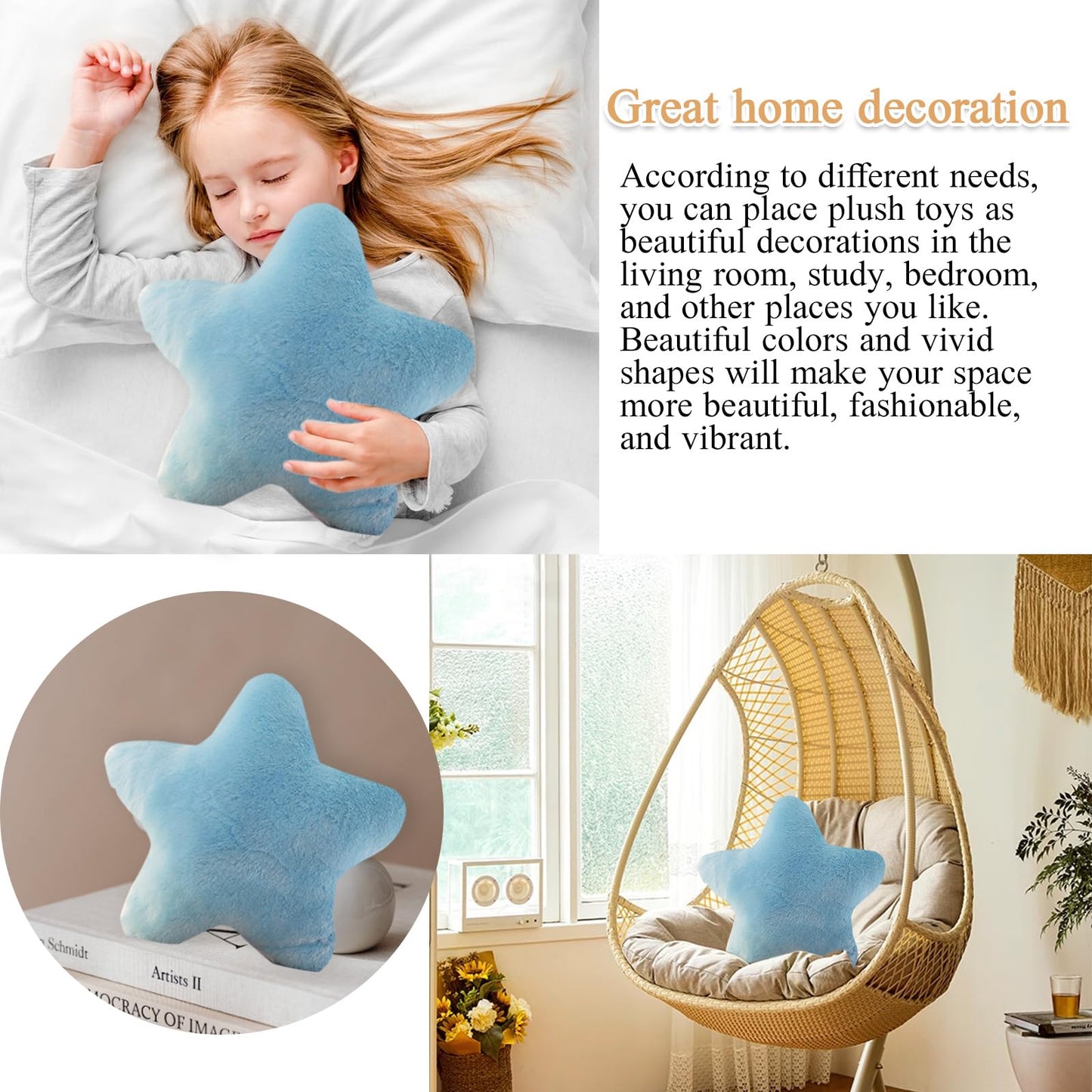 Chelei2019 15.7' Star Pillow Plush Stuffed Star Shaped Pillow Decor Cushion Toy Gifts,Blue