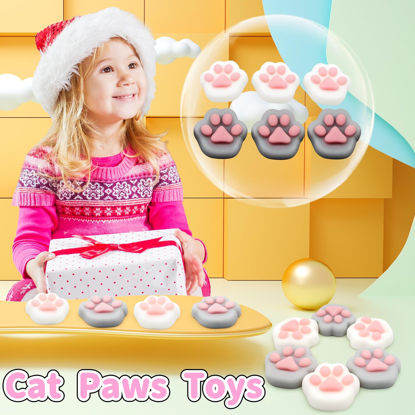 6 Pcs Cat Paws Mochi Squishy Toys, Mini Stress Relief Kawaii Squishies For Kids Party Favors, Goodie Bag Stuffers, Easter Basket