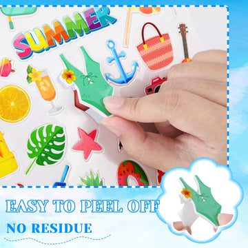 Julbear Summer Foam Stickers,300 Pcs Bulk Self-Adhesive Hawaiian Beach Stickers For Arts Crafts Beach Theme Summer Birthday Part