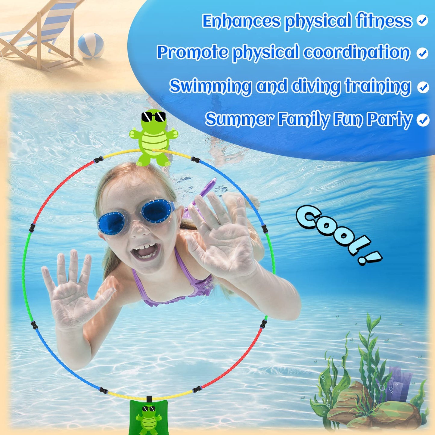 Gushu Diving Toys 15 Pcs Pool Toys For Kids Age 4-8 8-12 Water Swim Thru Rings With Buoys And Sandbags Underwater Training Progr