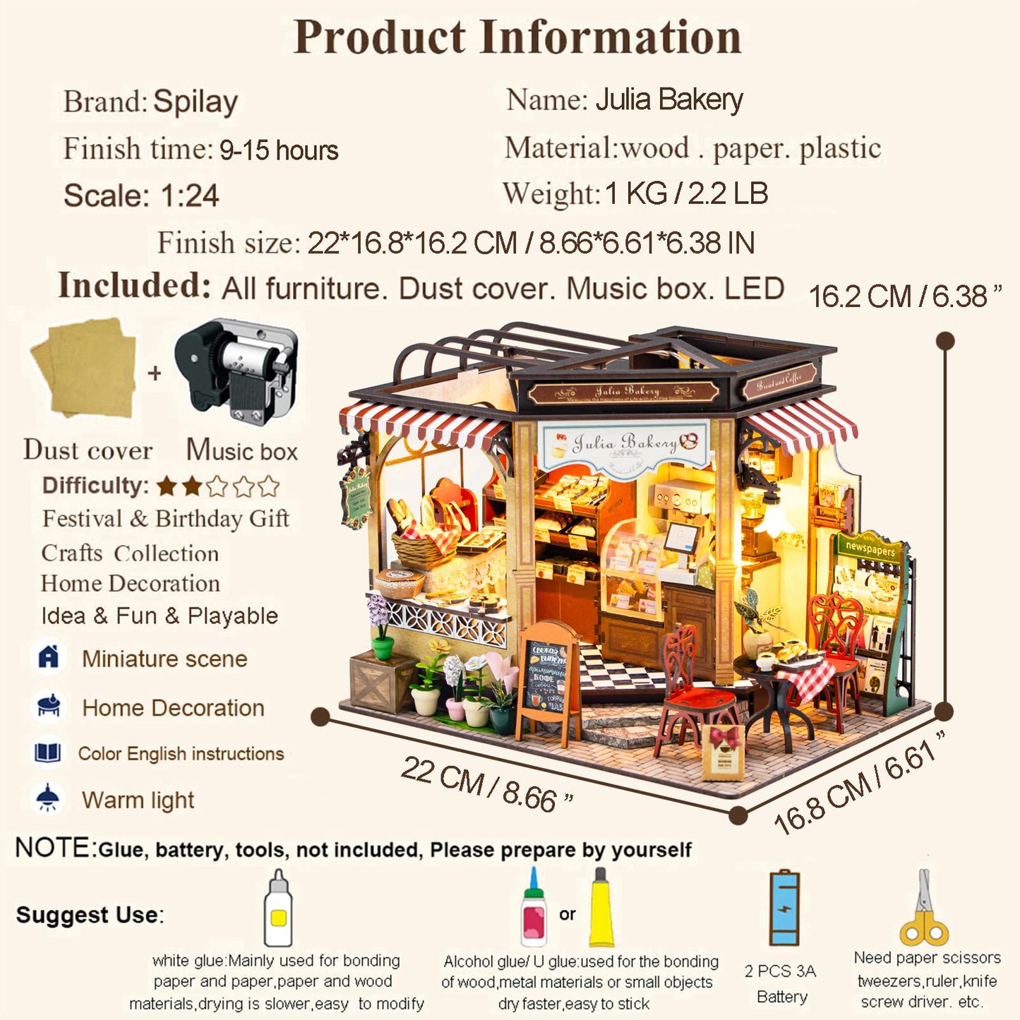 Spilay Dollhouse Miniature with Furniture,DIY Wooden Crafts Magic Doll House Mini Handmade Kit,1:24 Scale Creative Room Idea Gif