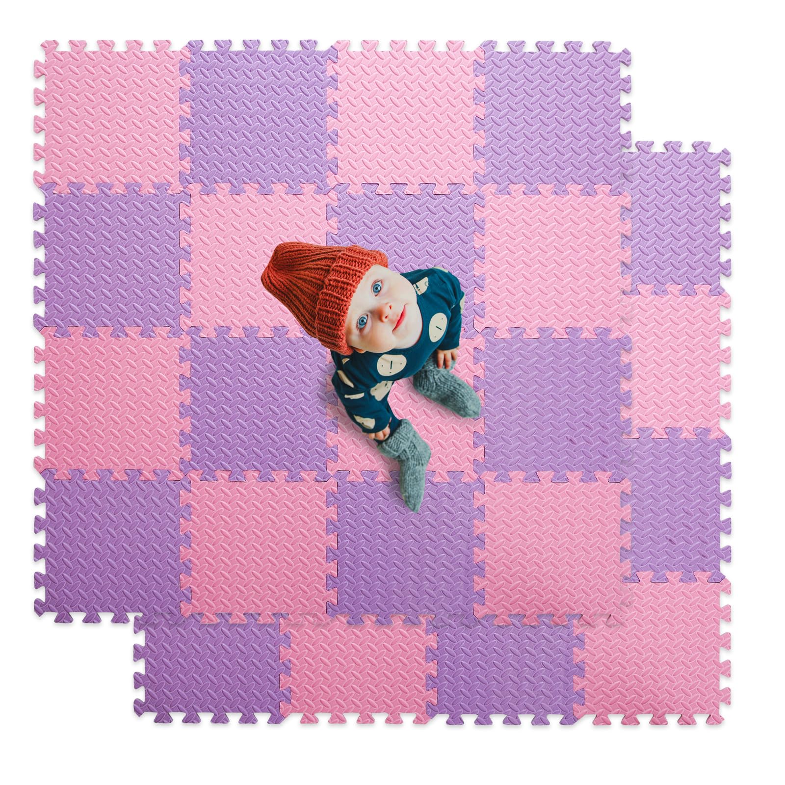 Tamiplay Foam Floor Mats For Kids, 12 X 12 Inch 16 Tiles 0.4' Thickness Foam Play Mat, Non-Toxic Square Interlocking Floor Mats Rubber Baby Play Mat For Toddlers(Pink/Purple)