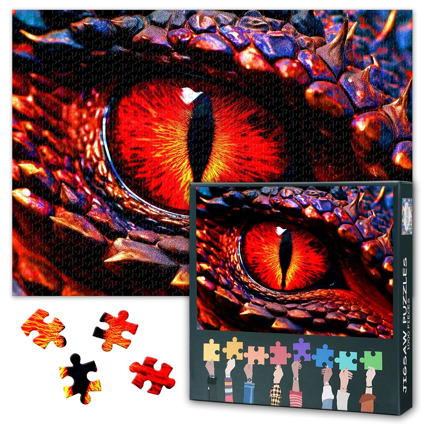 1000 Piece Puzzle for Adults Dragon Eye in Red Colors Collage Puzzles Red Magma Eyes Jigsaw Puzzles Family Challenging Puzzle fo