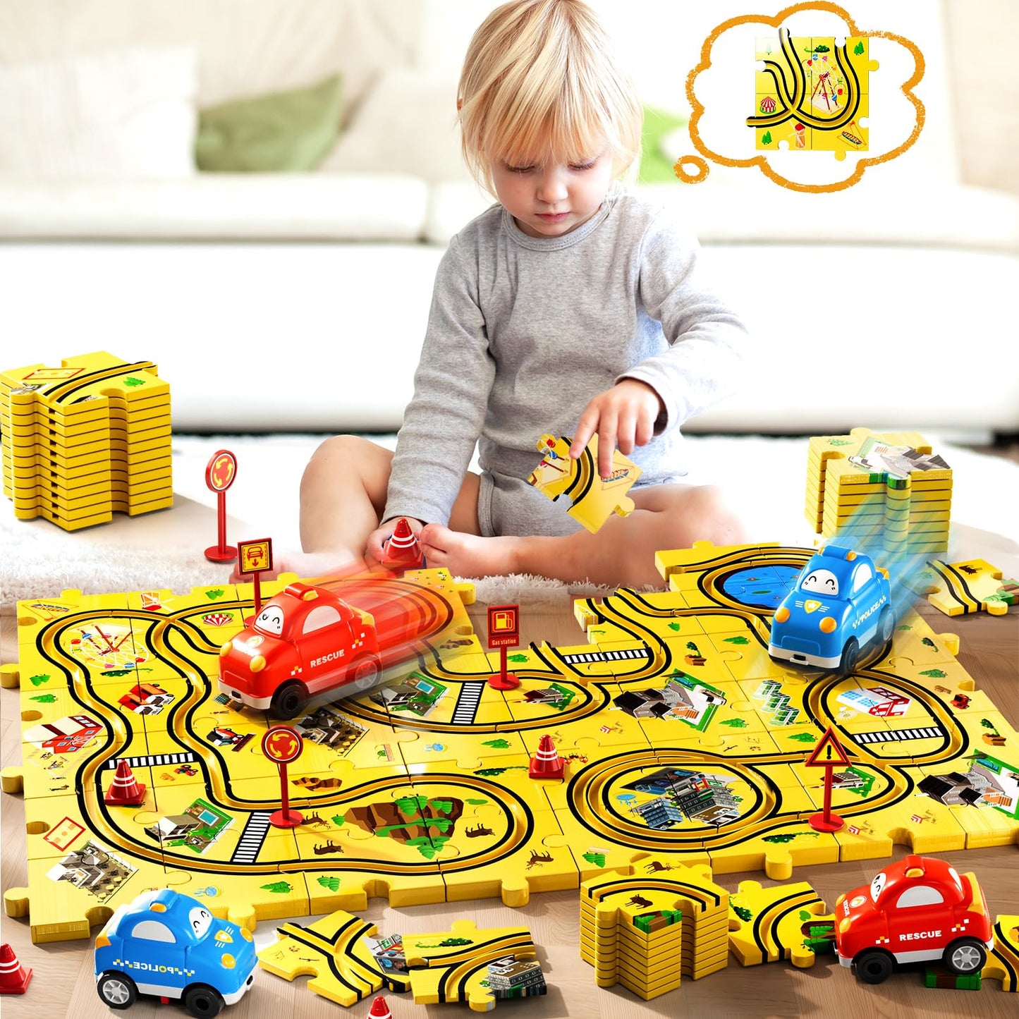 Beby Buty 48 Pcs Puzzle Racer Car Track Set Toys For Kids Boys, Christmas Toys Gifts For 3 4 5 Year Old Boys, Puzzle Racer Kids