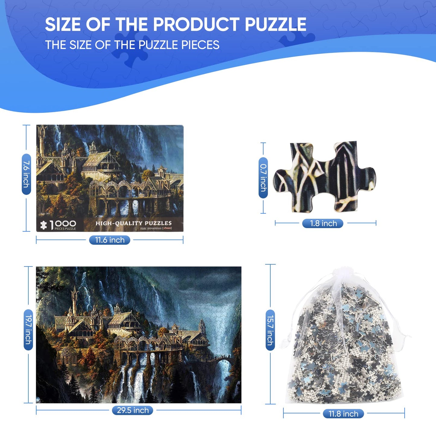 Puzzles for mature-themeds 1000 Pieces Lord of The Rings Puzzle Waterfall Town 1000 Piece Puzzle for mature-themeds Artwork Jigsaw Puzzle Family Game Puzzle