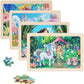 4 Sets of Wooden Puzzles, Each Set has 24 Pieces, Including Castle Unicorn Princess, for Toddlers 3-5, Puzzles for Kids Ages 4-6