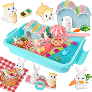 Carolart Pet Sensory Bin,Hamster And Rabbit Habitat,Animal Sensory Sand Kit For Boys And Girls, Pet Sensory Toys,Summer Beach To
