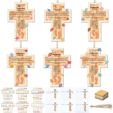 Sinload 24 Sets Footprints in The Sand Cross Religious Crafts Tissue Paper Sunday School Crafts Kits DIY Hanging Ornament Cross 