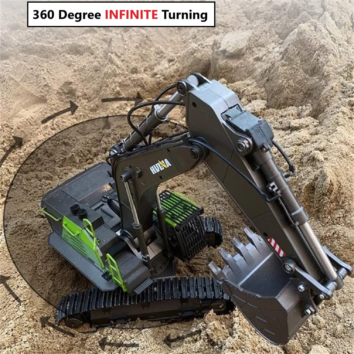 RC Excavator for Adults Huina 1593 Fully Functional 1:14 Scale 22 Channel Remote Control Toy Truck Construction Vehicle with Met