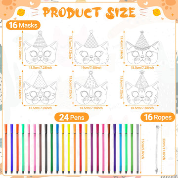 Lenwen 16 Set Animal Diy Masks Cat Coloring Mask Cat Party Mask With 24 Pcs Watercolor Pen Blank Mask Jungle Animal Unpainted Ma
