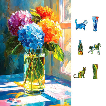 PuzzOne Hydrangea Puzzles for Adults 500 Pieces, Front of Window Blossom Flowers Art Jigsaw Puzzles for Family Fun Challenging, 