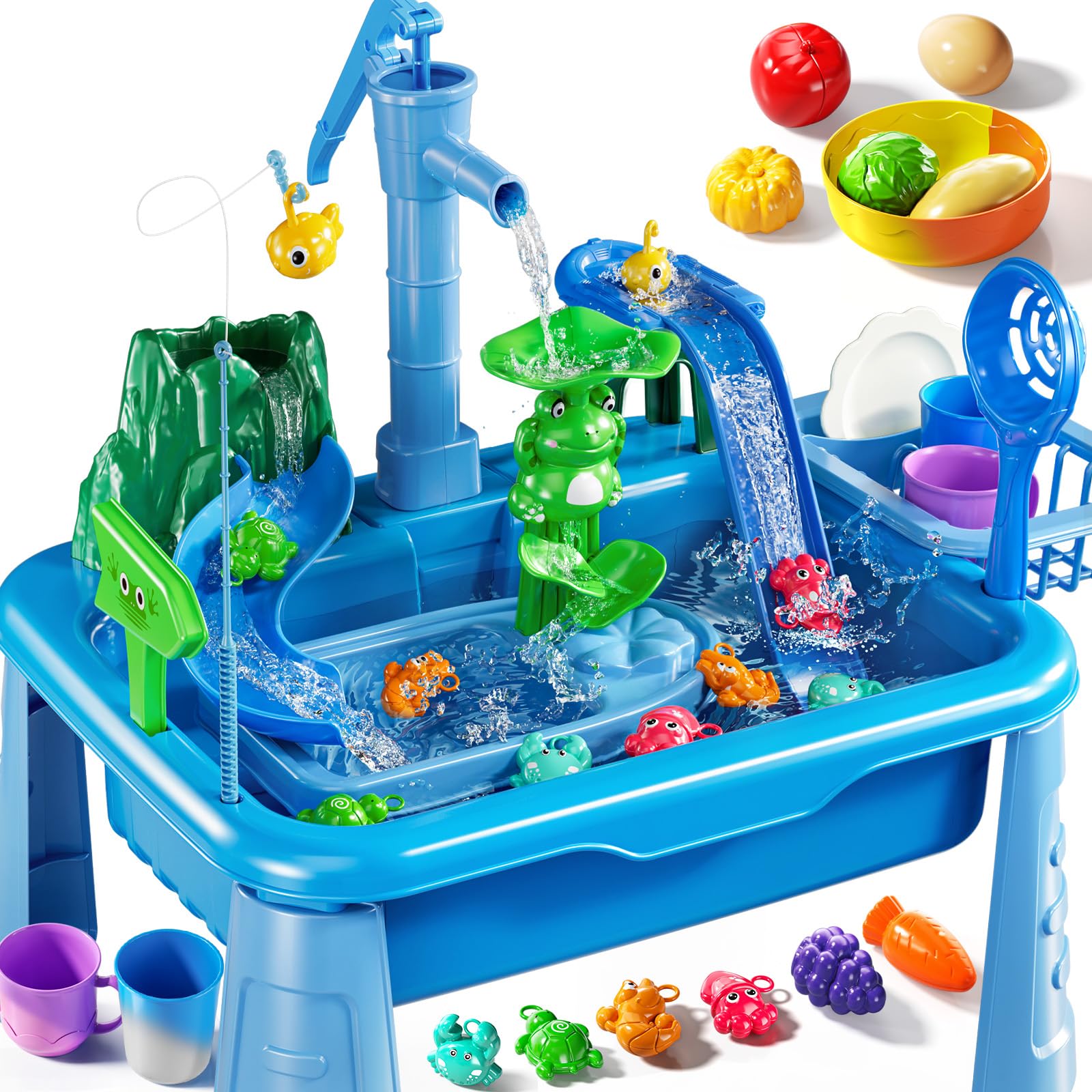 KIZONLY Water Table for Toddlers 1-3- Kids Play Sink with Pump and Running Water, Water Table for Kids Ages 4-8 with Fishing Gam